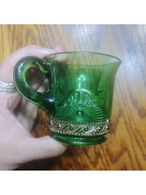 Antique EAPG GREEN Gold Glass Appleton Minn Souvenir Cup Mini Mug CUP